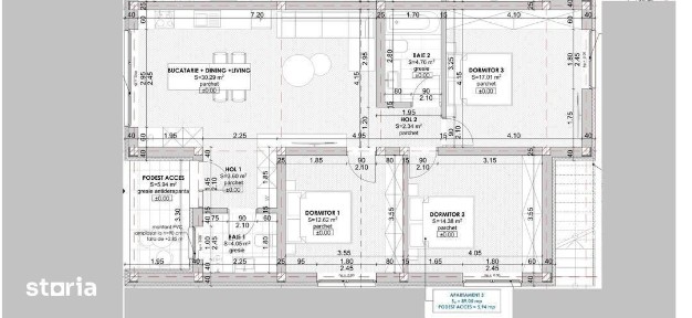 Apartament 3 camere + living, Construcție Nouă, 83 mp cartier Sarmas
