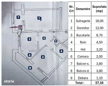 Astra (Str. Vulturului) / 2 camere/ decomandat/ 57mp / 4/4