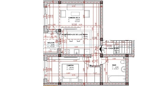 Apartament 2 camere semifinisat, etaj 1, balcon, priveliste
