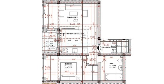 Apartament 2 camere semifinisat, etaj 1, balcon, priveliste