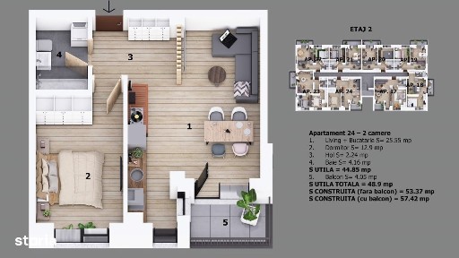 Apartament 2 camere strada Ion Creanga Otopeni