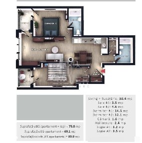 Apartament cu 3 camere/75mp/zona Vivo/TVA INCLUS.