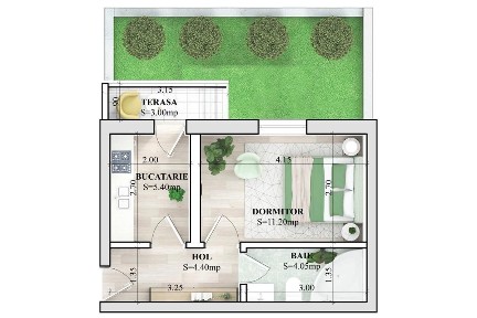 REVANZARE Apartament 1 camera 28m + gradina 17m STEJARILOR RESIDENCE L