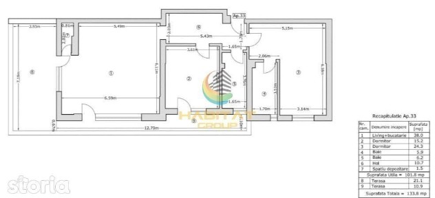 Pallady Penthouse 3 camere 102 mp + terasa 35 mp GATA MUTARE