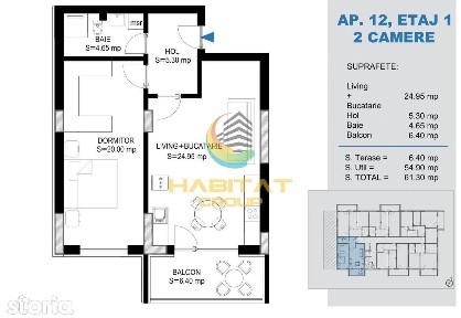 Pallady 2 camere tip studio 61 mp la 15 min. metrou N.Teclu