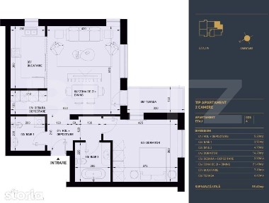 Apartament cu 2 camere si 2 bai, Smart Home, 60 mp - Complex Rezidenti