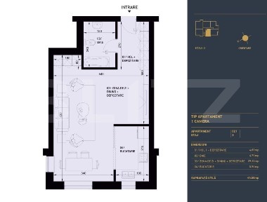 Apartament cu 1 camera, Smart Home, 44.5 mp - Complex Rezidential Nou