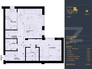 Apartament cu 2 camere, 2 bai si gradina, 65.5 mp - Complex Rezidentia