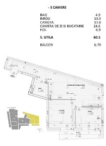 Apartament 3 camere, 61 mp, FINISAT LUX, nZEB, zona Centrala