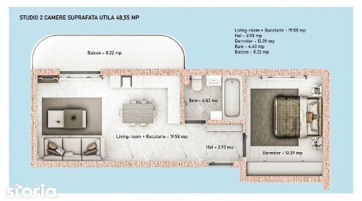 STUDIO - DORMITOR SEPARAT, PARCARE, BUCATARIE INCHISA, COMIS 0%