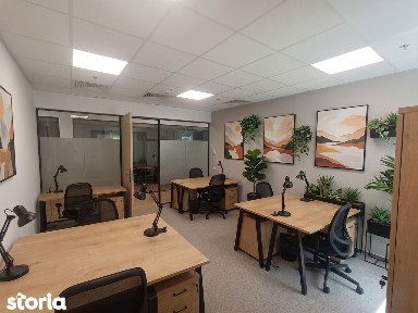 7 posturi de lucru într-un birou modern, cu intimitate deplină.