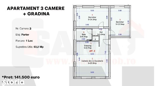Ap. 3 cam. | NOU | Gradina | Predare Imediata | DEZVOLTATOR |VIDEO