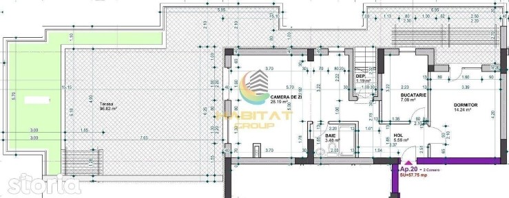 Pallady 2 camere 58 mp + terasa 180 mp 12 min. metrou Teclu