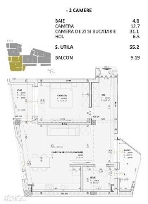 Apartament 2 camere, 55 mp, FINISAT LUX, nZEB, zona Centrala
