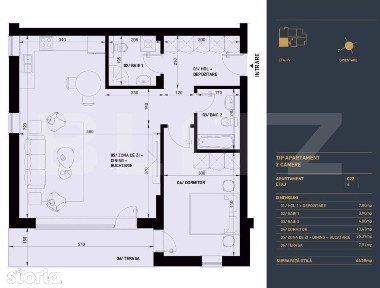 Apartament cu 2 camere, 2 bai, Smart Home, 64.5 mp - Complex Rezidenti