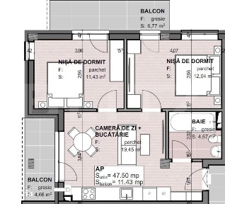 Apartament modern, semifinisat, cu 3 camere, in Apahida