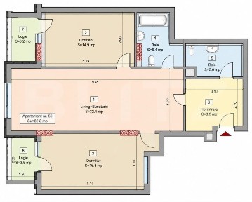 Apartament 3 camere, 82.30 mp, 2 bai, 2 balcone, CF, parcare, boxa, Zo