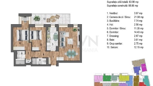 Nerva Traian l Apartament 3 camere I Ansamblu rezidential nou