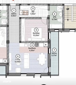 Apartament 2 camere - etaj 1 - 62 mp utili - Mosnita