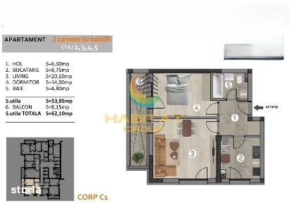 Apartament 2 camere 54 mp + balcon in Popesti Leordeni