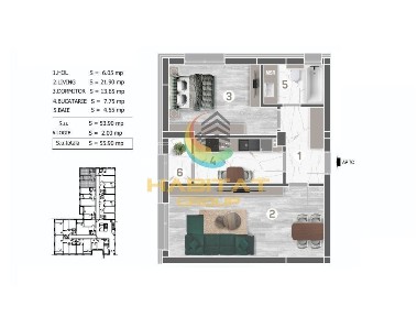 Apartament 2 Camere Decomandat Sector 4 Grand Arena 56Mp