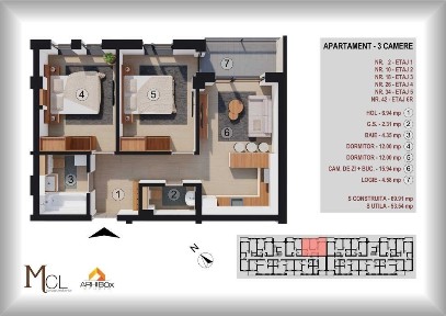 Apartament 3 camere str. BRINCOVEANU 1B, 1208€+TVA/MP