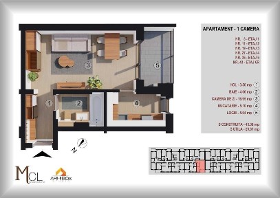 Apartament 1 camera str. BRINCOVEANU 1B, 1149€+TVA/MP