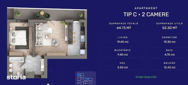 Apartament 2CD, 63.34mp