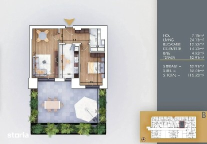 Apartament cu Terasa | 2 Camere Decomandat 62 mp | Metrou | FINALIZAT