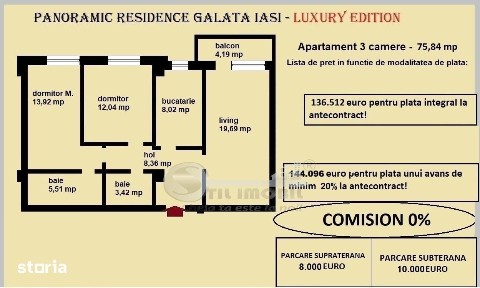 Apartament 3 camere de vanzare in Iasi, Galata, 86,59 mp, bloc nou