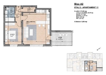 Apartament de vanzare, 2 camere, 51,85 - Gherla