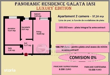 Apartament 2 camere de vanzare in Iasi, Galata, 58.63 mp, bloc nou