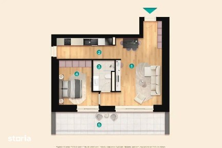2W: Apartament 2 camere cu terasă de 45,78 mp, KronenPark Pipera