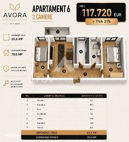 Avora Boutique Tunari, apartament 3 camere, langa Cosmopolis