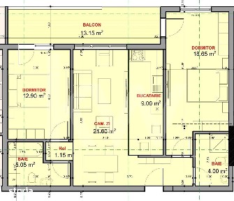 Apartament 3 camere 2 bai - 72mp utili de vanzare balcon etaj 1 Sibiu