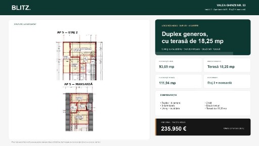 Apartament cu 4 camere si terasa de 18,25 mp, 111,94 mp total