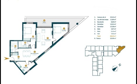 Apartament 3 camere, 88,2 mp, bloc nou cu CF, terasa 30,3 mp, Intre La