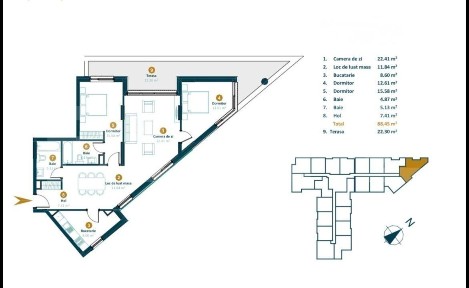 Apartament 3 camere, 88.2 mp, bloc nou cu CF, terasa 30.3 mp, Intre La