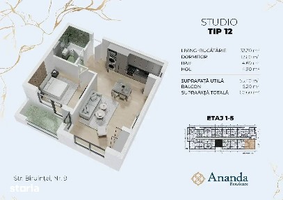 Ananda Residence I Apartament 1 studio I Bloc nou