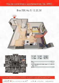 Apartament 2 camere, etaj 2, bloc R39, ap 15, Ared City Arad