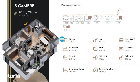 Apartament 3 camere,91.61 mp,bloc nou,zona Nicolina Selgros