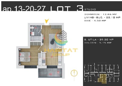 Pallady 2 camere tip studio 45 mp 15 min.metrou N.Teclu