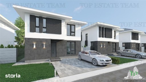 Vila moderna individuala cu 4 camere, 3 bai, Living open space, tera