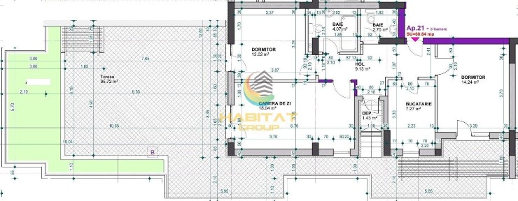 Pallady 3 camere 69 mp + terasa 179 mp 12 min. metrou Teclu