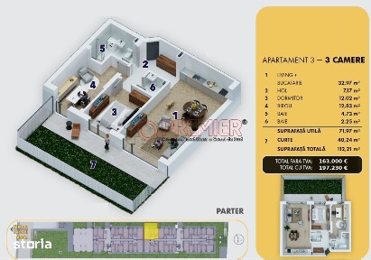 Apartament 3 camere cu grădină 40 mp | 10 min Metrou Berceni | Bloc