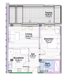 Apartament cu 2 camere, 54 mp utili + Terasa 19,2 mp,Ansamblu Reziden