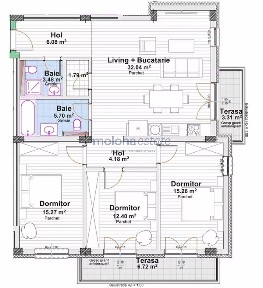 Apartament cu 4 camere, 96,20 mp utili + terasa 10 mp, Proiect exclus