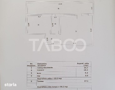 Apartament 2 camere de vanzare 63mp + terasa 27 mp constructie noua