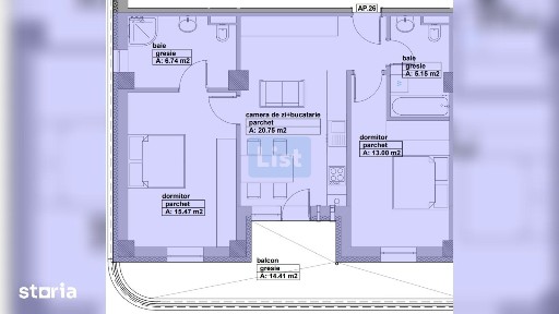 Apartament de vânzare, 3 camere, lift, balcon, zona Lupului