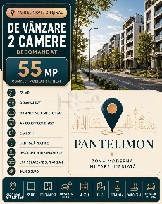 2 camere Pantelimon/Chisinau decomandat, centrala, an 2021, 55 mp